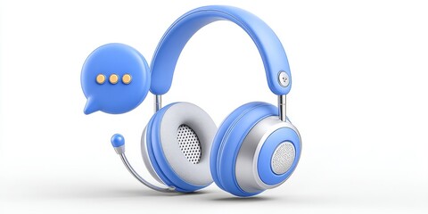 Poster - a minimalist illustration of a call center headset with a speech bubble icon