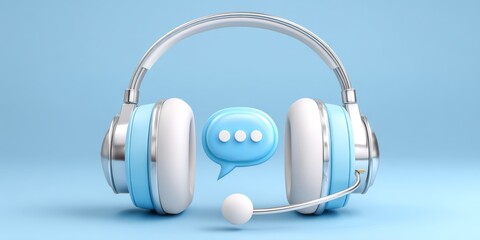 Poster - a minimalist illustration of a call center headset with a speech bubble icon