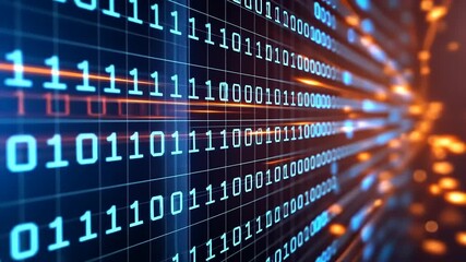 Abstract representation of binary code flowing through a digital space, symbolizing data transmission