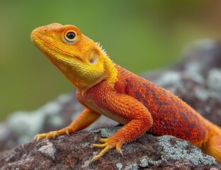 Poster - Vibrant Orange Lizard Perched on Rock, Representing Wildlife Conservation and Biodiversity Awareness, Perfect for Environmental Education Materials : Generative AI