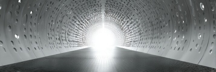 Aufkleber - Abstract Tunnel With Perforated Walls Leading to Bright Light, Representing Innovation and Future Technology : Generative AI