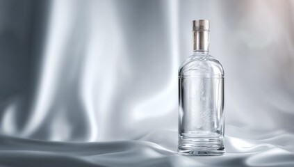 Aufkleber - Elegant Clear Glass Bottle Against Silky White Fabric, Showcasing Luxury Branding and Premium Product Presentation : Generative AI