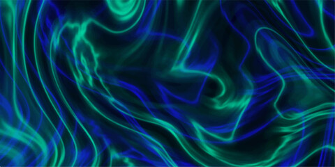 Wall Mural - Abstract swirls of green and blue light flowing across a dark background creating a dynamic design