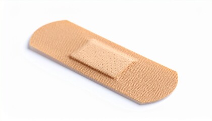 single small beige adhesive bandage isolated on white background