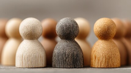 Poster - Collective group of wooden people icons representing team alignment and unified minds working towards common goals