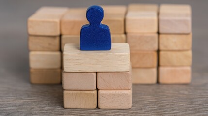 Poster - Single blue wooden figure amongst others representing team energy focused on channeling efforts for impactful outcomes