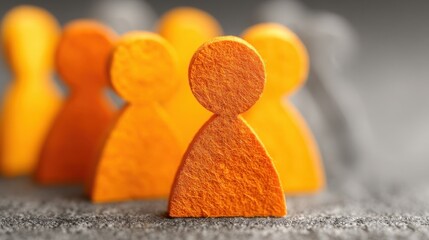 Poster - Bright group of orange wooden figures representing team alignment and unified efforts towards achieving shared objectives