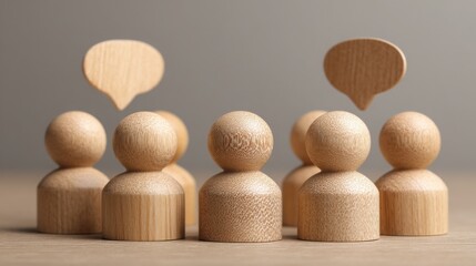 Poster - Group of wooden figures representing users collaborating to provide valuable feedback and responses in a creative setting