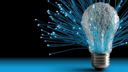 Poster - Bright light bulb with exposed wires symbolizing the generation of insights from real-time data for innovative solutions