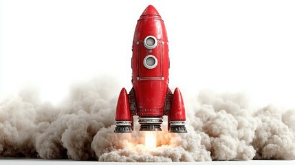 Poster - A red rocket emitting smoke while launching represents the activation of a go-to-market strategy in business