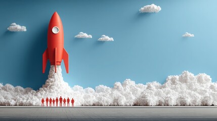 Aufkleber - A rocket flying in the sky representing the launch of an initiative and the beginning of a new project phase