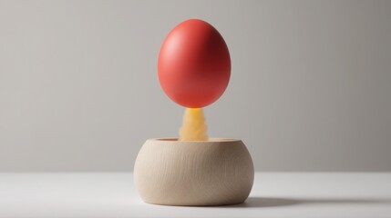 Poster - A red egg being dipped alongside a yellow egg symbolizing clear launching with defined goals in a conceptual setting