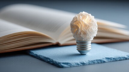 Poster - A light bulb positioned on a book representing leading with data and action based on insight in a conceptual framework