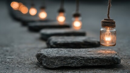 Poster - A mason jar filled with a string of lights representing lighting the path with clear execution steps in a conceptual setting