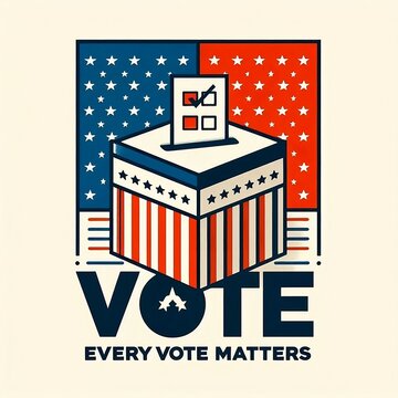 Election ballot box with a combination of American flag Vector illustration with text written Vote Every Vote Matters in different colors simple and clean design with space, created with generative ai