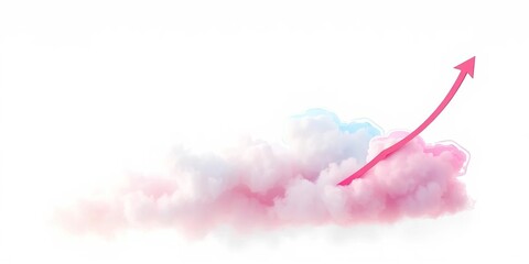 Poster - Abstract cloud shapes forming an upward trending graph, suggesting improved efficiency and performance,  flat design,  illustration