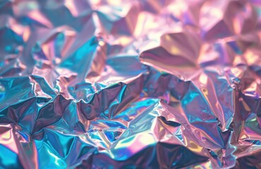Fototapete - Abstract background with iridescent holographic texture. Crumpled wrinkled foil paper or fabric with vibrant neon colorful highlights. Trendy background for modern design, decor or creative artwork.