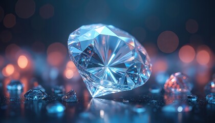 Aufkleber - illustration shows a close-up of a shiny diamond. diamonds scattered on a dark background with blurr