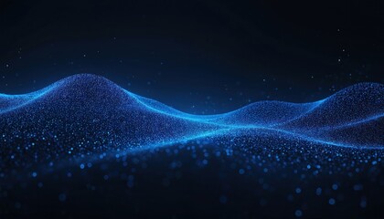 Poster - Abstract blue digital background with glowing dots. Waving light, dark gradient design for design template or tech concept. Visual illustration of ai-generated smoke wave motion fractal pattern.