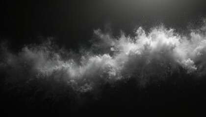 Aufkleber - Abstract background with flowing dust particles in air on black backdrop. Natural dust cloud powder effect. Floating powder, fine particles, atmosphere. Ideal for art design, overlay effects,
