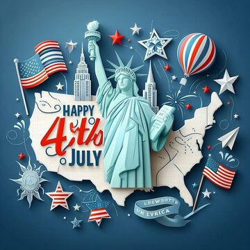 American flag. Happy Independence Day. Colorful fireworks. Fourth of July., created with generative ai