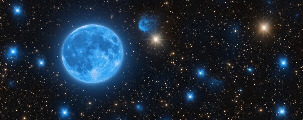 celestial blue moon stars, nebula, cosmic landscape, space exploration, astronomy