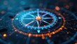 © miss irine - Digital compass with glowing lines, particles. Tech concept, navigation, direction visualization. North, east, south, west directions, futuristic design. Abstract illustration, modern tech innovation.