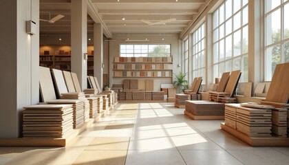 Poster - Bright retail store offers tile variety, including flooring ceiling wall materials. Store with showroom samples selection for building, renovation, home decor, construction projects. Interior design