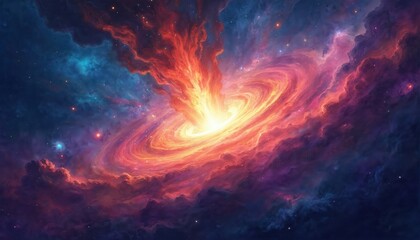 Aufkleber - Vivid multicolored galaxy illustration illuminated by exploding supernova. Cosmic nebula, big bang, star formation. Astronomy science fiction art, universe night sky, space background wallpaper.