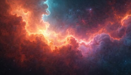Aufkleber - Vibrant cosmic nebula with brilliant colors and swirling gases. Space, galaxy, stars, sky, night, universe, astronomy. Abstract cosmos with blue and orange hues. Beautiful fantasy and science image.