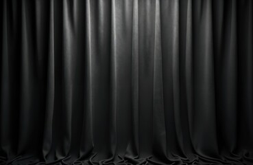 Poster - Black curtain background. Dramatic textile background for stage, theater, cinema, event, fashion, presentation. Dark textile draped backdrop. Empty scene for design, decoration, show, entertainment.