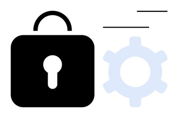 Poster - black lock icon and light blue gear symbol suggest protection, configuration, or secure systems. ide