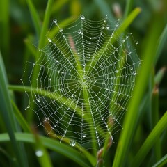 spider web with dew drops