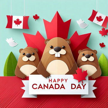 Happy Canada Day Animation with Fireworks. Happy Canada Day text animation with canada flag. Great for Celebrations, Ceremonies, Festivals, greetings, and banners, created with generative ai