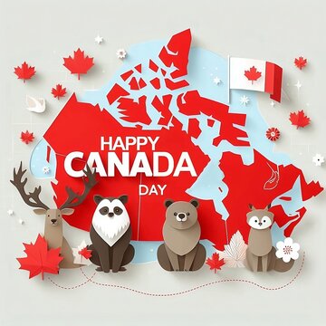 Happy Canada Day Animation with Fireworks. Happy Canada Day text animation with canada flag. Great for Celebrations, Ceremonies, Festivals, greetings, and banners, created with generative ai