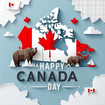 Happy Canada Day Animation with Fireworks. Happy Canada Day text animation with canada flag. Great for Celebrations, Ceremonies, Festivals, greetings, and banners, created with generative ai