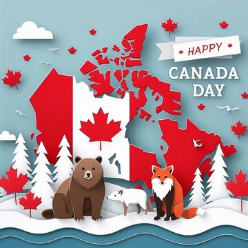 Happy Canada Day Animation with Fireworks. Happy Canada Day text animation with canada flag. Great for Celebrations, Ceremonies, Festivals, greetings, and banners, created with generative ai