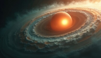Poster - Close-up view of Jupiter with Great Red Spot. Swirling storm creates vibrant patterns. Planet surface with clouds and swirling colorful energy. Outer space abstract design for wallpaper.