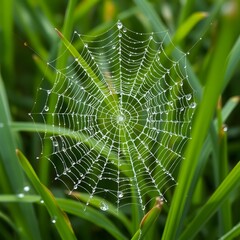 spider web with dew drops