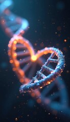 Aufkleber - Luminous double helix DNA structure intertwines heart shape against dark background. Image ideal for scientific, medical, biotechnology themes. Perfect for visualizing genetic research love, life