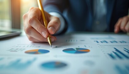 Aufkleber - Close-up hand writing on report. Business analyst writes information, reviews financial graphs. Data analysis process, market research. Office work, business plan, project management.