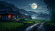 © GRAXO - Nighttime Forest Scene in Rural Asia with Full Moon Sky