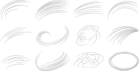 Wall Mural - a collection of varied black line art designs depicting movement and speed on a white background sur