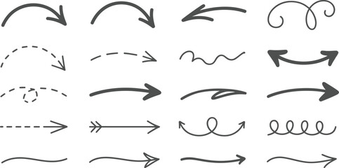 Wall Mural - collection of hand drawn arrows in various styles pointing in different directions on a white backgr