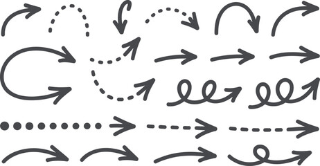 Wall Mural - collection of hand drawn arrows in various styles including curved dotted and looped on a white back