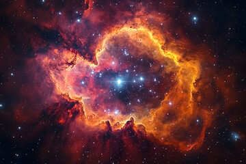 Wall Mural - A vibrant pink and orange nebula swirls in space with glittering stars A cosmic scene perfect for fantasy or science fiction projects