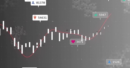 Poster - Magenta trend line oscillating causing popping notifications clustering showing engagement