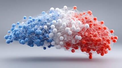 Poster - A detailed molecular structure featuring red and blue atoms illustrating complex interactions and scientific exploration