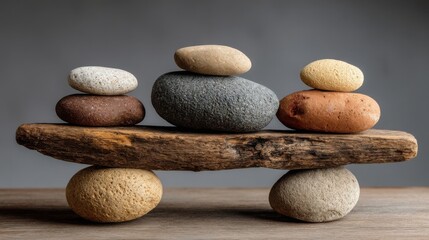 Poster - A pile of rocks artfully placed on a wooden table signifying the importance of optimization before scaling operations