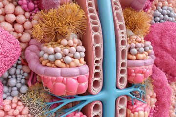 Poster - Detailed 3D Cross-Section View of Nephron Structure Highlighting Clean Zonation and Intricate Cellular Components